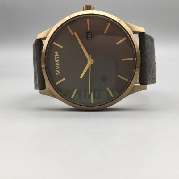 MVMT Classic Watch Men 45mm Gold Tone Date Gray Leather Band New Battery - Picture 6 of 15
